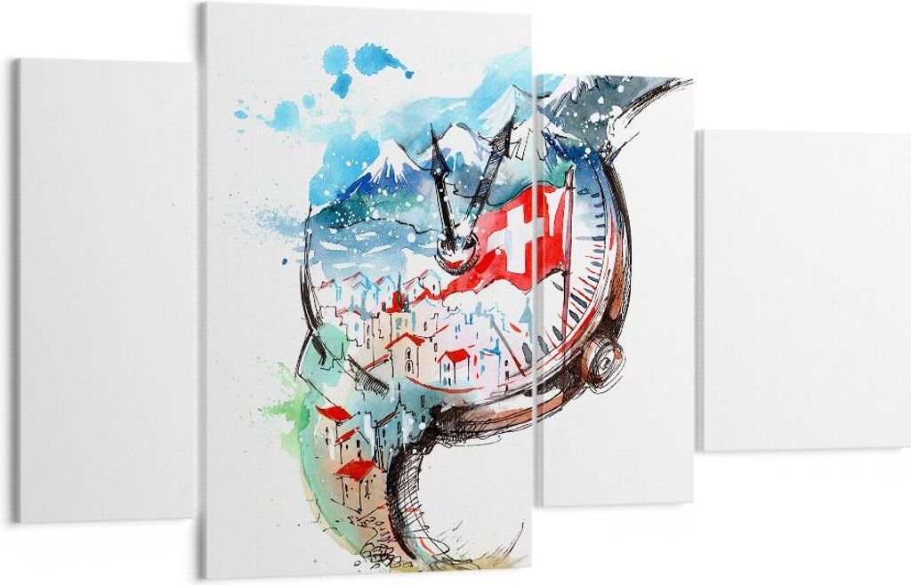 Bild auf Leinwand - Leinwandbild - Uhr Schweizer Alpen Wolke - 120x70cm - Wand Bild - Wanddeko - Leinwanddruck - Bilder - Kunstdruck - Wanddekorati...