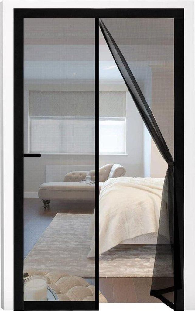 Glasvezelhordeur 90x210cm Insectenschutzgitter ohne Bohren, Balkon und Wohnzimmergitter, schwarz