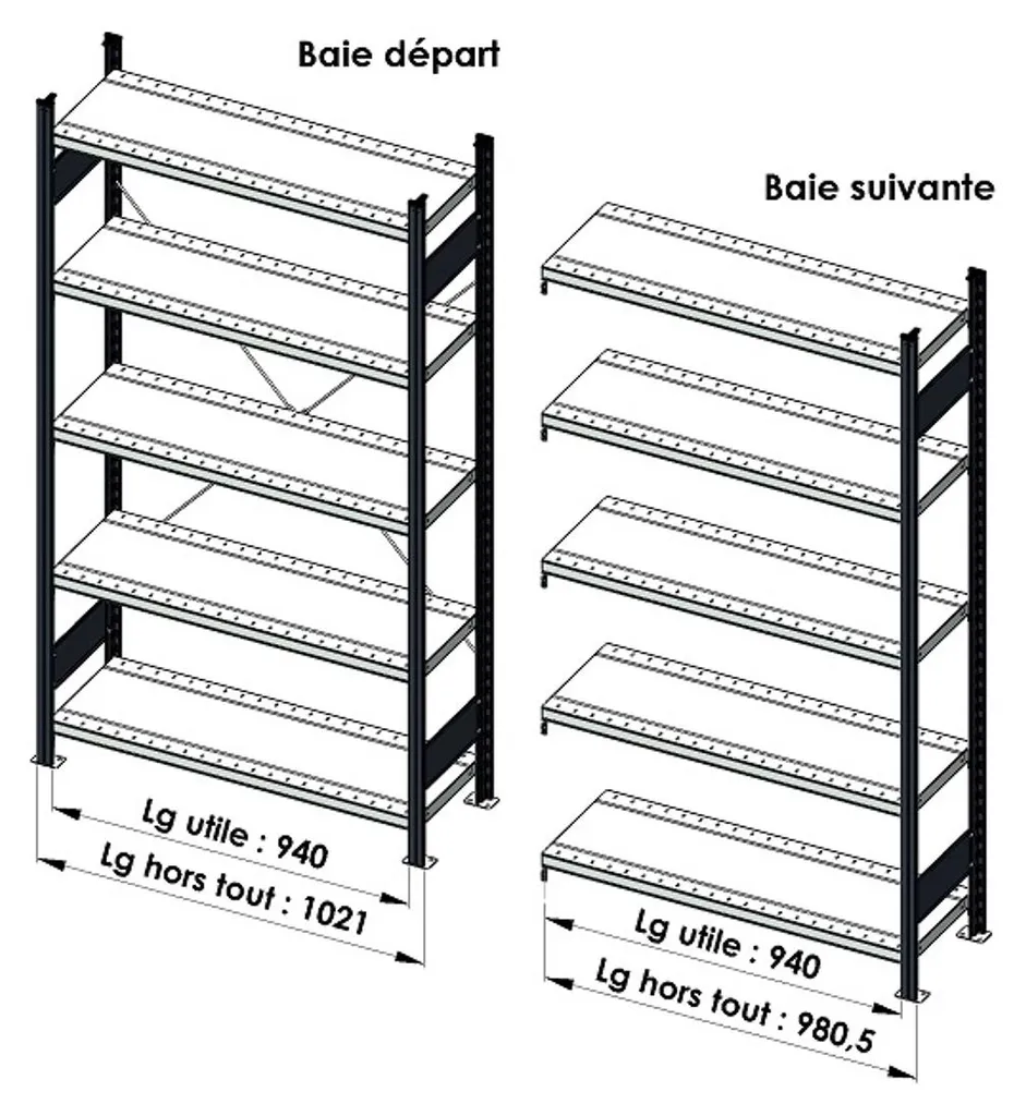 Rayonnage métallique Prospace+ 940 mm avec tablettes acier galvanisées - 2