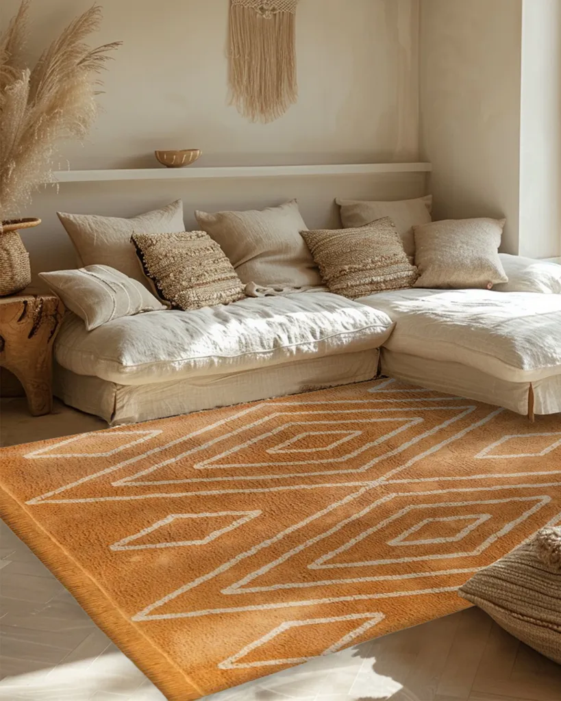 Tapis coton Shaggy anti-froid 80x150 cm jaune ocre pour sol dur