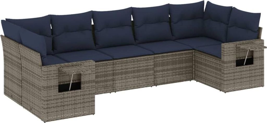 7-teiliges Gartensofa-Set mit Kissen, grau, Polyrattan