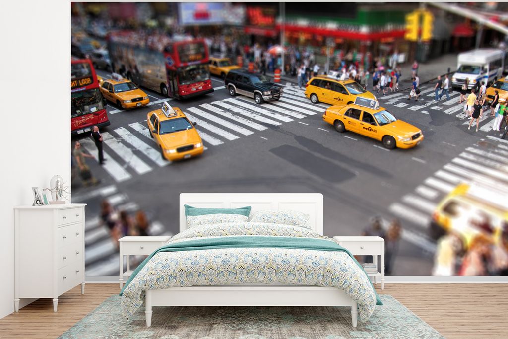 MuchoWow Fototapete für Wohnzimmer oder Schlafzimmer Wandtapete Vinyl Motivtapete New York - Amerika - Taxi - 350x260 cm - Wohnzimmer-Tapete