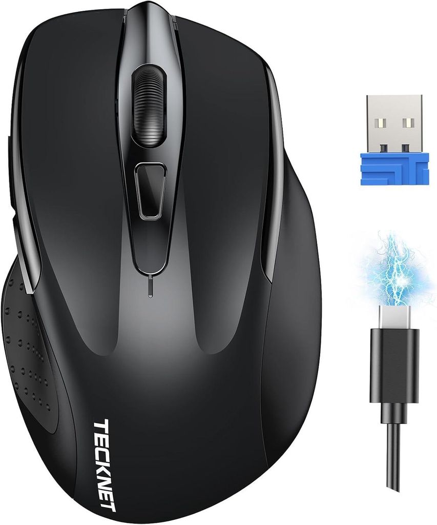 Maus Kabellose Maus, Wiederaufladbar Funkmaus 4800 DPI, 2,4 GHz Optische Computer Maus für Laptop, PC, Mac, 6 Tasten