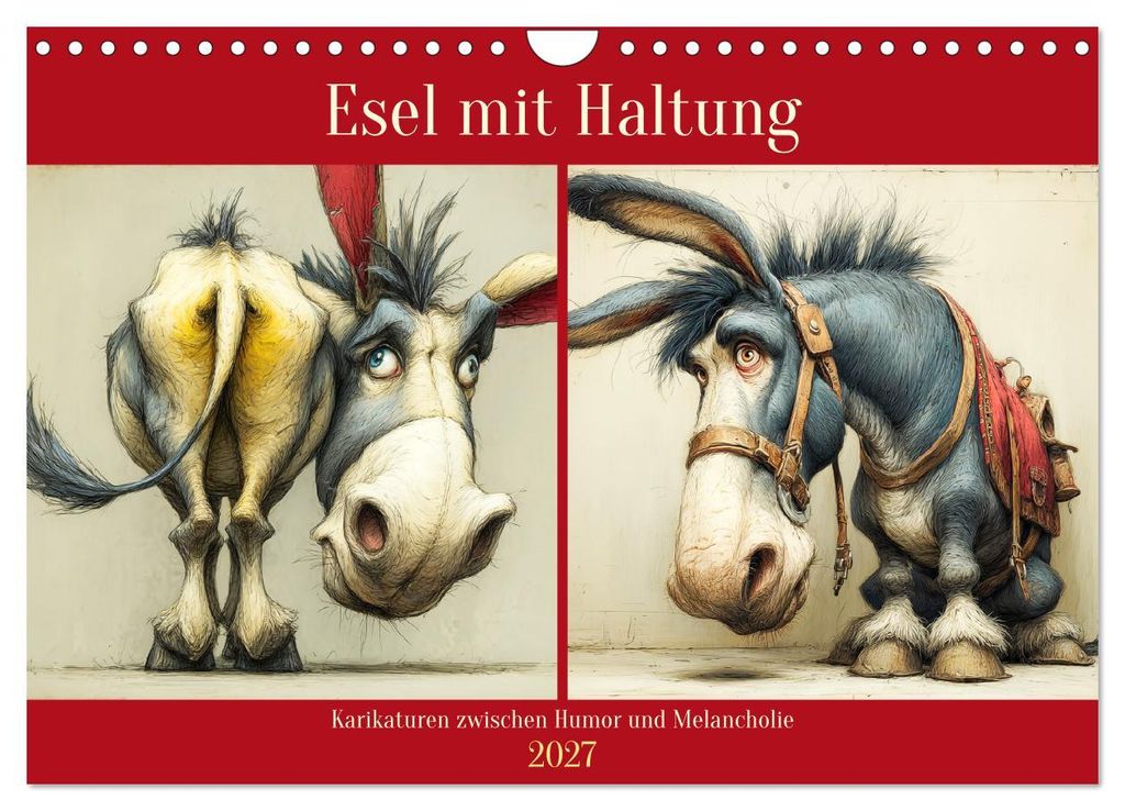 Esel mit Haltung. Karikaturen zwischen Humor und Melancholie (Wandkalender 2027 DIN A4 quer), CALVENDO Monatskalender