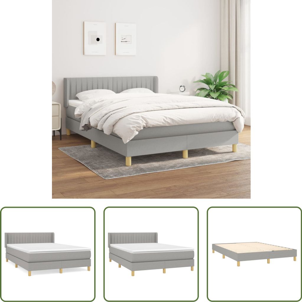 The Living Store Boxspringbett mit Matratze Hellgrau 140x190 cm Stoff