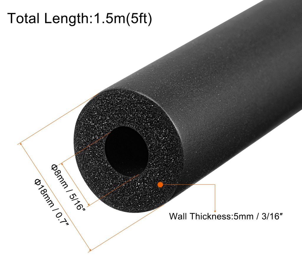 1.5m Rohrisolierung Schaumstoff, Durchmesser 8mm Isolierst?rke 5mm Heizungsrohr Verkleidung fš¹r Fitnessger?te, Rohre, Handhaben (Schwarz)
