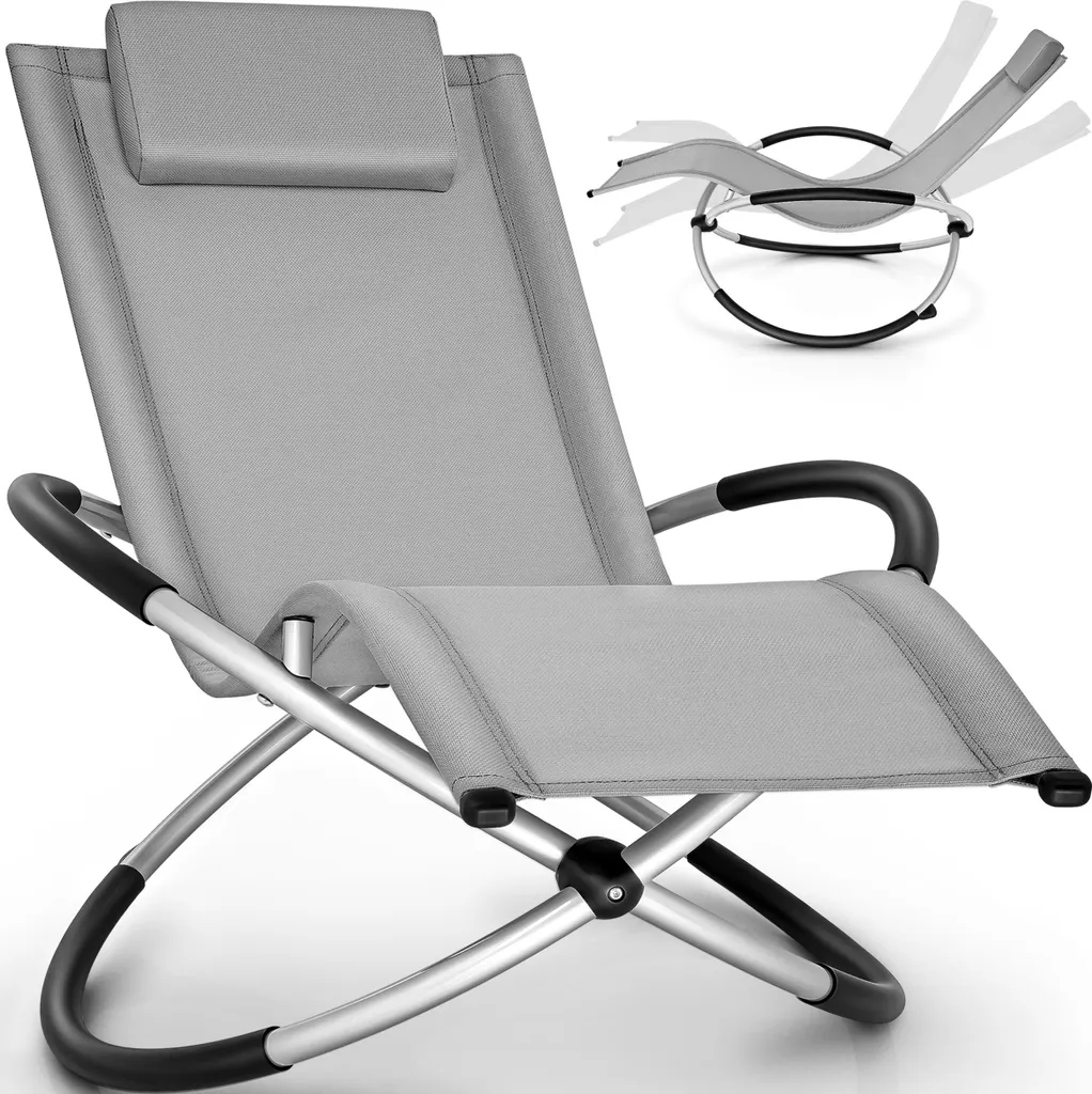 Chaise longue de relaxation oscillante grise idéale pour balcon et terrasse