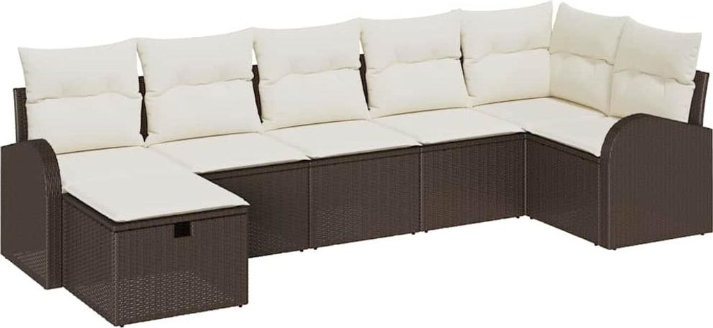 vidaXL Sofa Set mit Kissen mit Speicher Braun und Creme Poly-Rattan