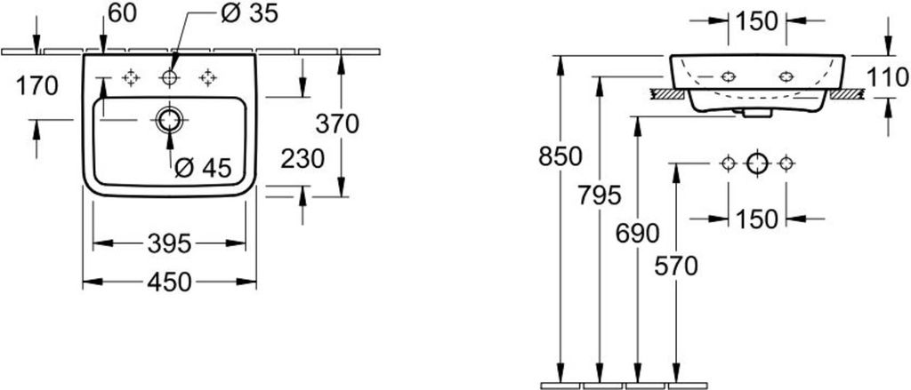 Villeroy & Boch O.Novo Opzetfontein Met Overloop En Kraangat 45x37x16 cm Wit
