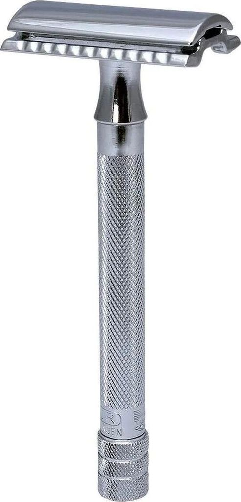 De Razor Straight Comb, Long Handle, Bright Chrome / Stainless Steel