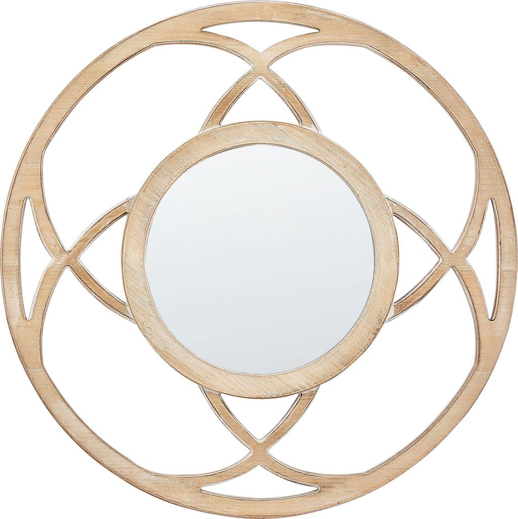 BELIANI Wandspiegel Hellbraun MDF-Platte ø 60 cm Rund mit Schmalem Rahmen Weiße Akzente Modern Skandi Wohnzimmer Wanddeko Schlafzimmer Flur