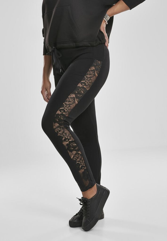 Urban Classics - Leggings a righe in pizzo da donna, nero - Immagine del prodotto 