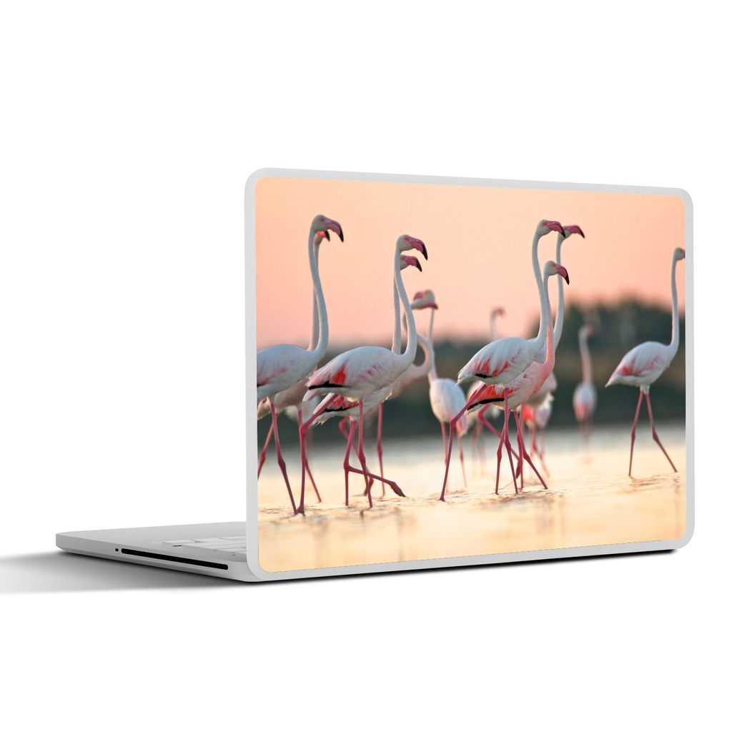 MuchoWow Laptop Aufkleber Sticker Cover Flamingos bei Sonnenuntergang 36.5x27.5 cm - Laptop-Sticker