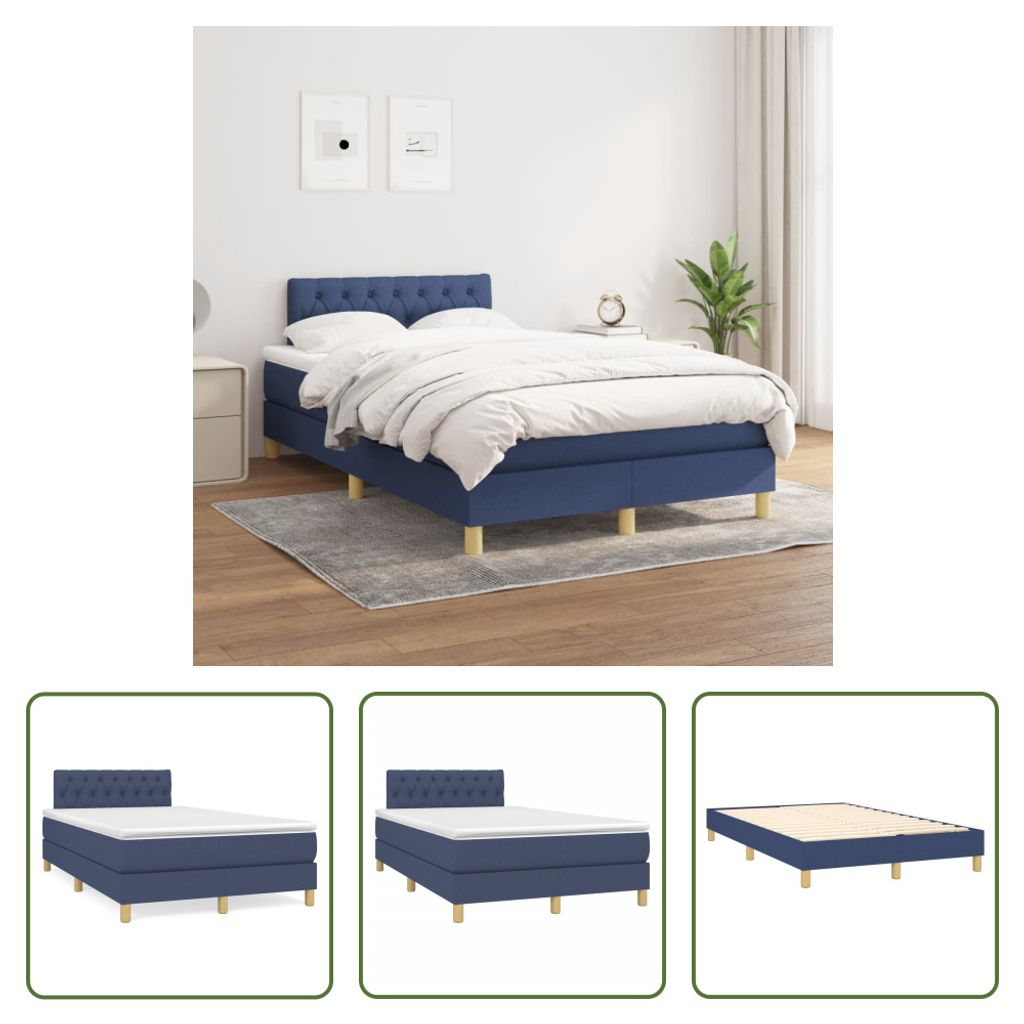 The Living Store Boxspringbett mit Matratze Blau 120x200 cm Stoff