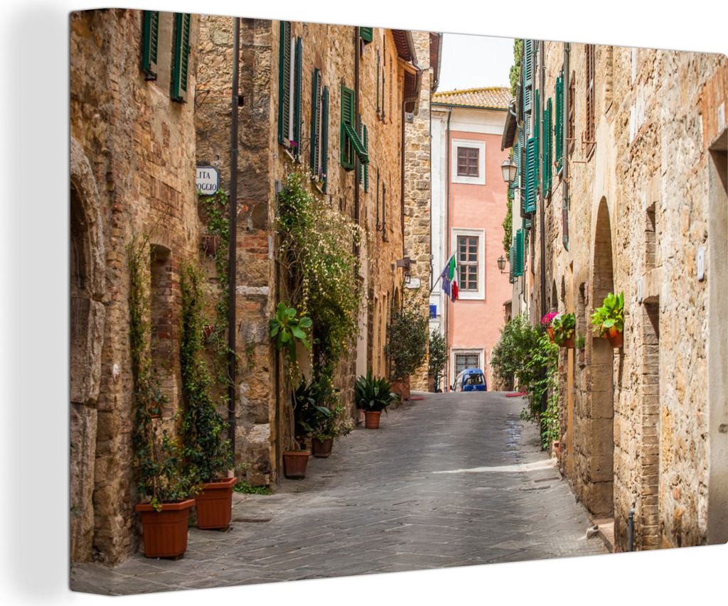 OneMillionCanvasses - Leinwandbilder - 140x90 cm, Straße der mittelalterlichen italienischen Stadt San Gimignano in der Toskana, Wandbilder Kuns...