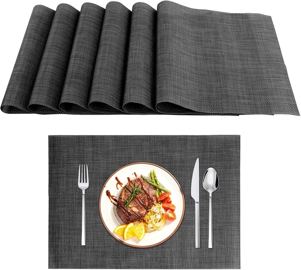 Set mit 6 Tischsets aus PVC-Kunststoff, 30 x 45 cm, abwaschbar, hitzebeständig, rutschfest, leicht in der Küche zu verstauen
