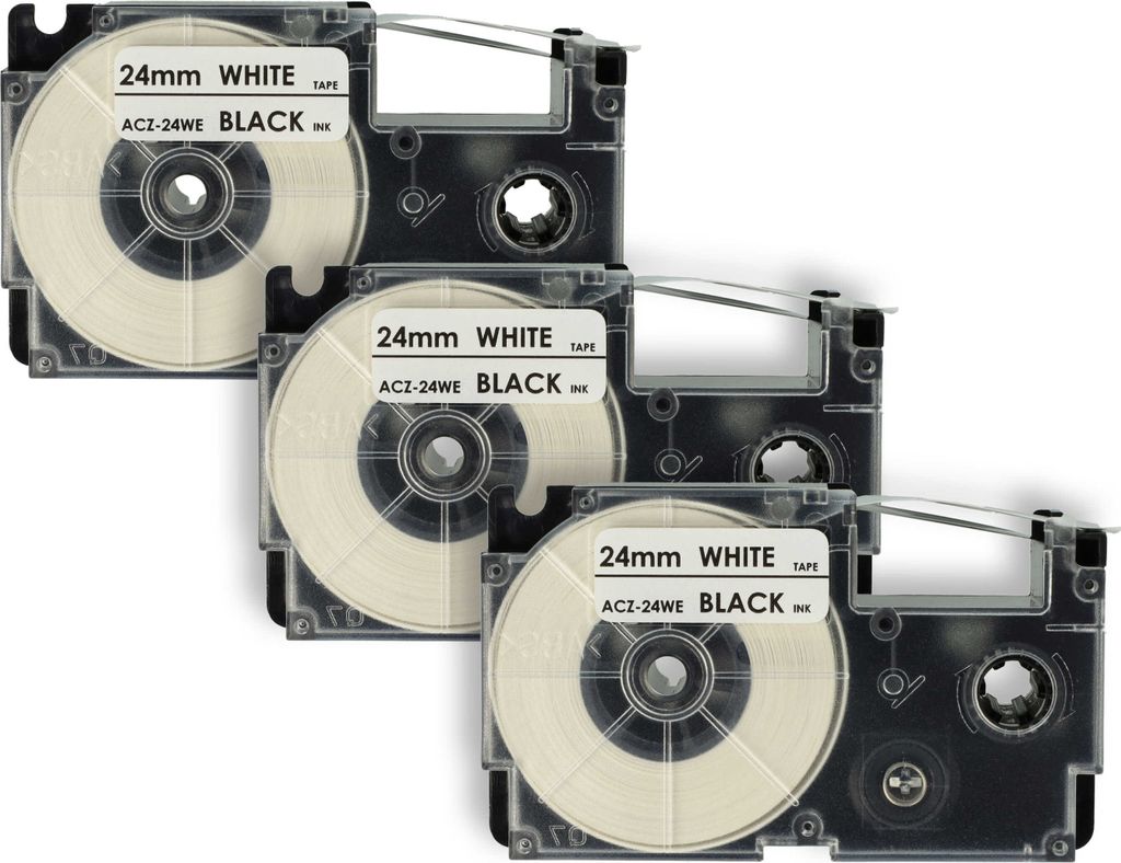 vhbw 3x Schriftband-Kassette kompatibel mit Casio KL-8200, KL-8100, KL-200E, KL-7400, KL-820, CW-L300 Etiketten-Drucker 8m x 24mm Schwarz auf Weiß
