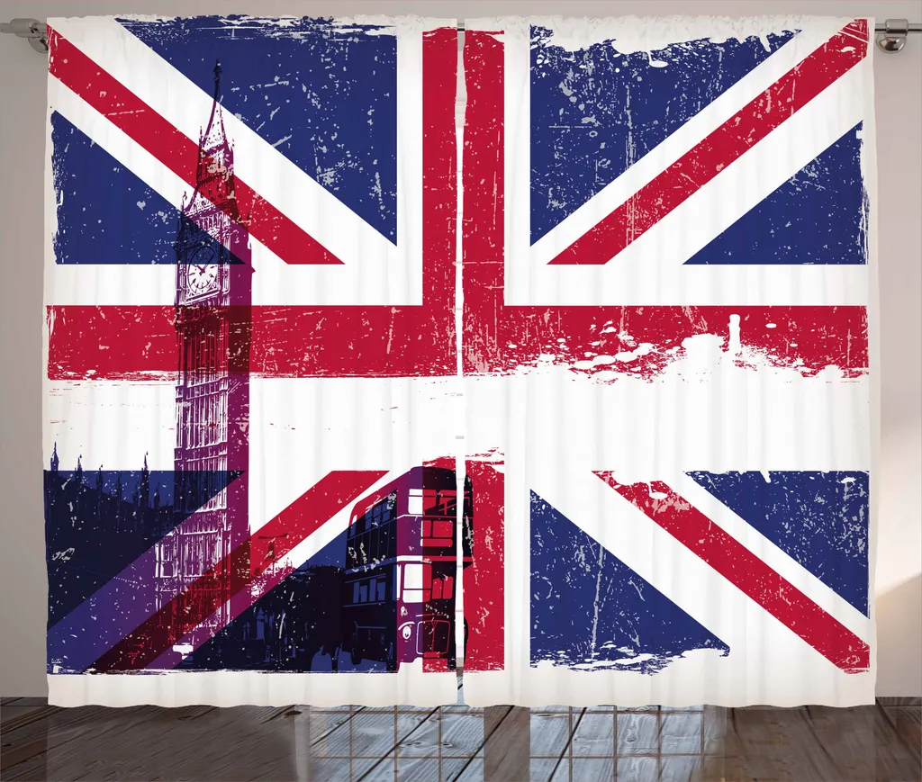 Rideau Rustique Union Jack Multicolore avec Crochets et Boucles 280cm
