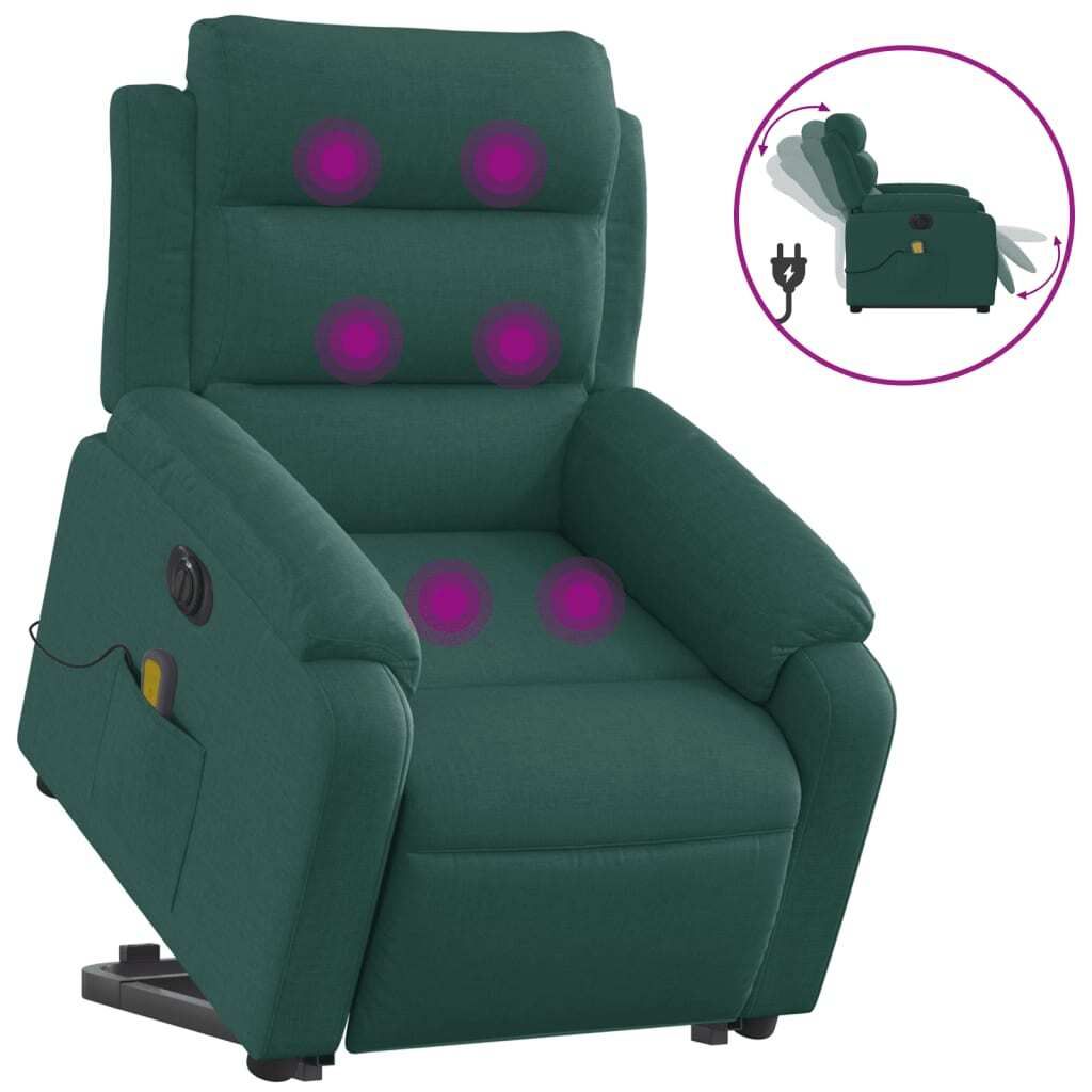 vidaXL Elektrischer Massagesessel mit Aufstehhilfe Dunkelgrün Stoff