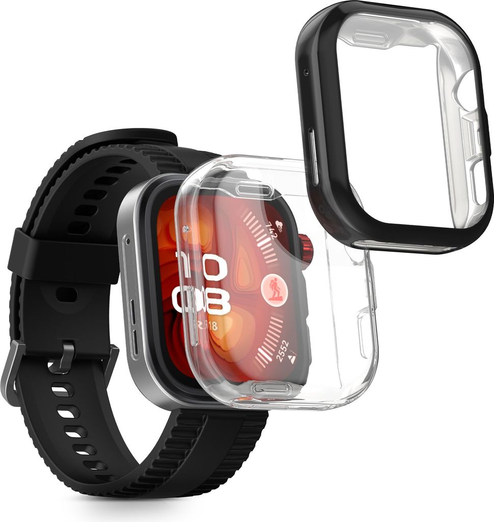 kwmobile 2x Silikon Hülle für Huawei Watch Fit 4 Pro Schutzhülle - Fullbody Display Cover Set aus Silikon - Transparent Schwarz