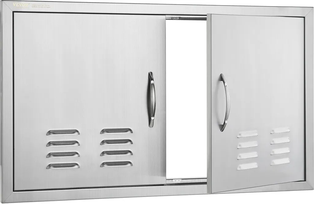 Porta di accesso al barbecue, 914 x 534 mm, Doppia porta per cucina esterna, Porta in acciaio inox a incasso, Porta verticale a parete con maniglie e fessure di ventilazione, per isola barbecue, stazione barbecue, mobile esterno - 9