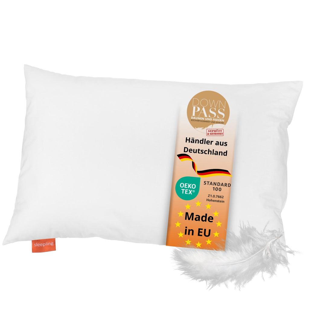 sleepling - Kinderkissen, Kopfkissen, Daunenkissen, 90% Daune / 10% Federn, 40 x 60 cm, 100% Baumwolle, Downpass, weiß