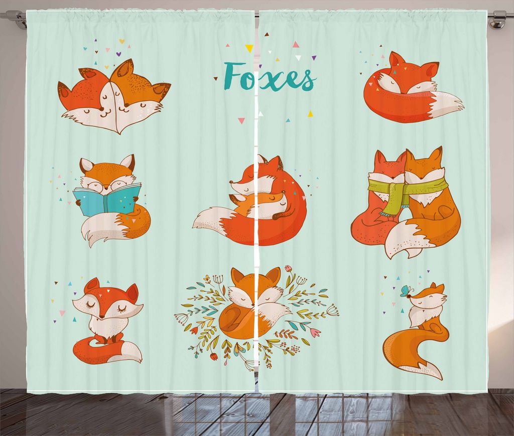 ABAKUHAUS Fuchs Rustikaler Vorhang, Spaß-Charaktere scherzt Comic, Wohnzimmer Universalband Gardinen mit Schlaufen und Haken, 280 x 225 cm, Mehrfa...