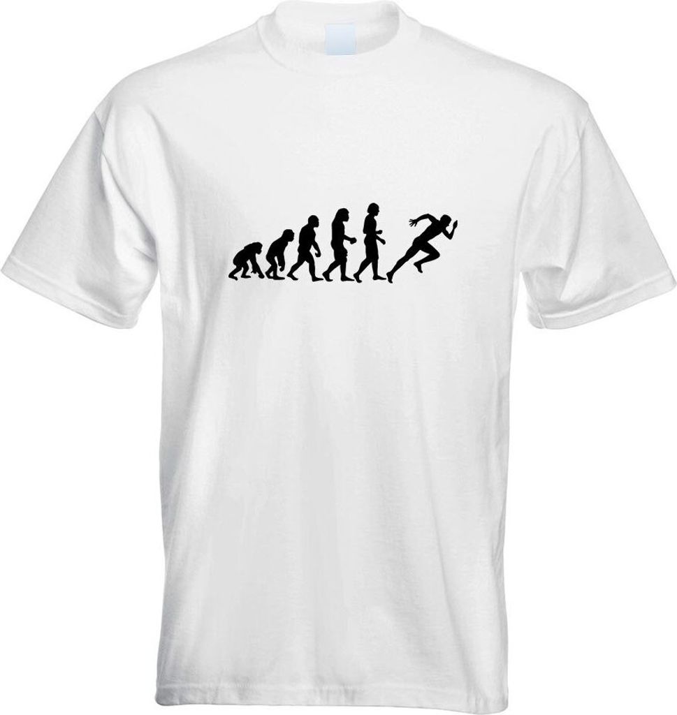 Kiwistar - T-Shirt - Weiss - Evolution Läufer Sprint Motiv Bedruckt Funshirt Design Print - mit Motiv Bedruckt - Funshirt Design - Sport - Freizei...