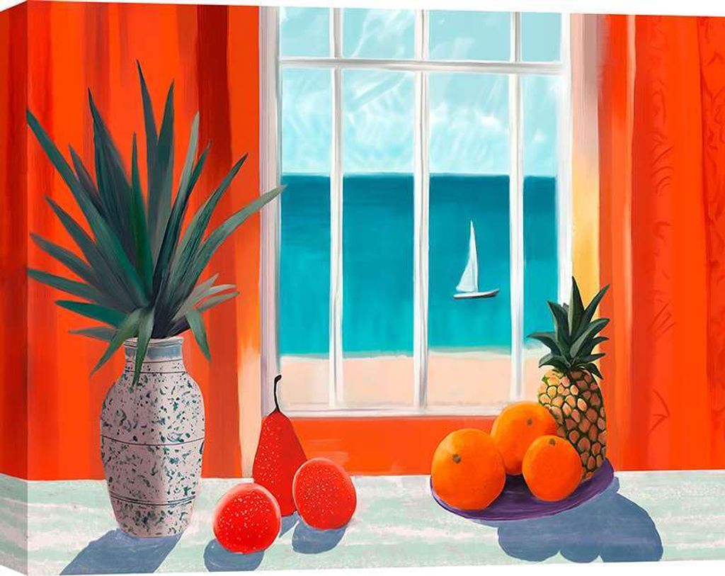 Kunstdruck auf Leinwand, moderne italienische Landschaft – Hernan Navarro – Fenster zum Meer – 100x70 cm