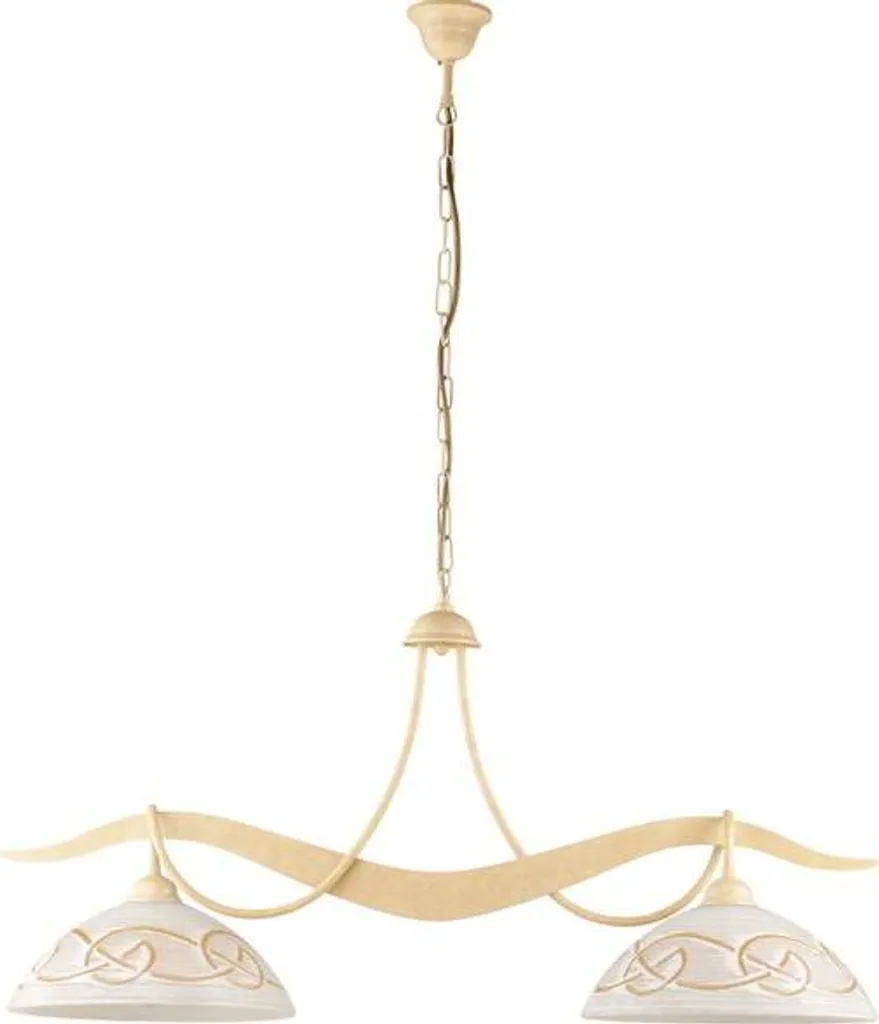 Lustre Bilbao fer ivoire effet décapé 2 lumières 89x30 cm verre ambre