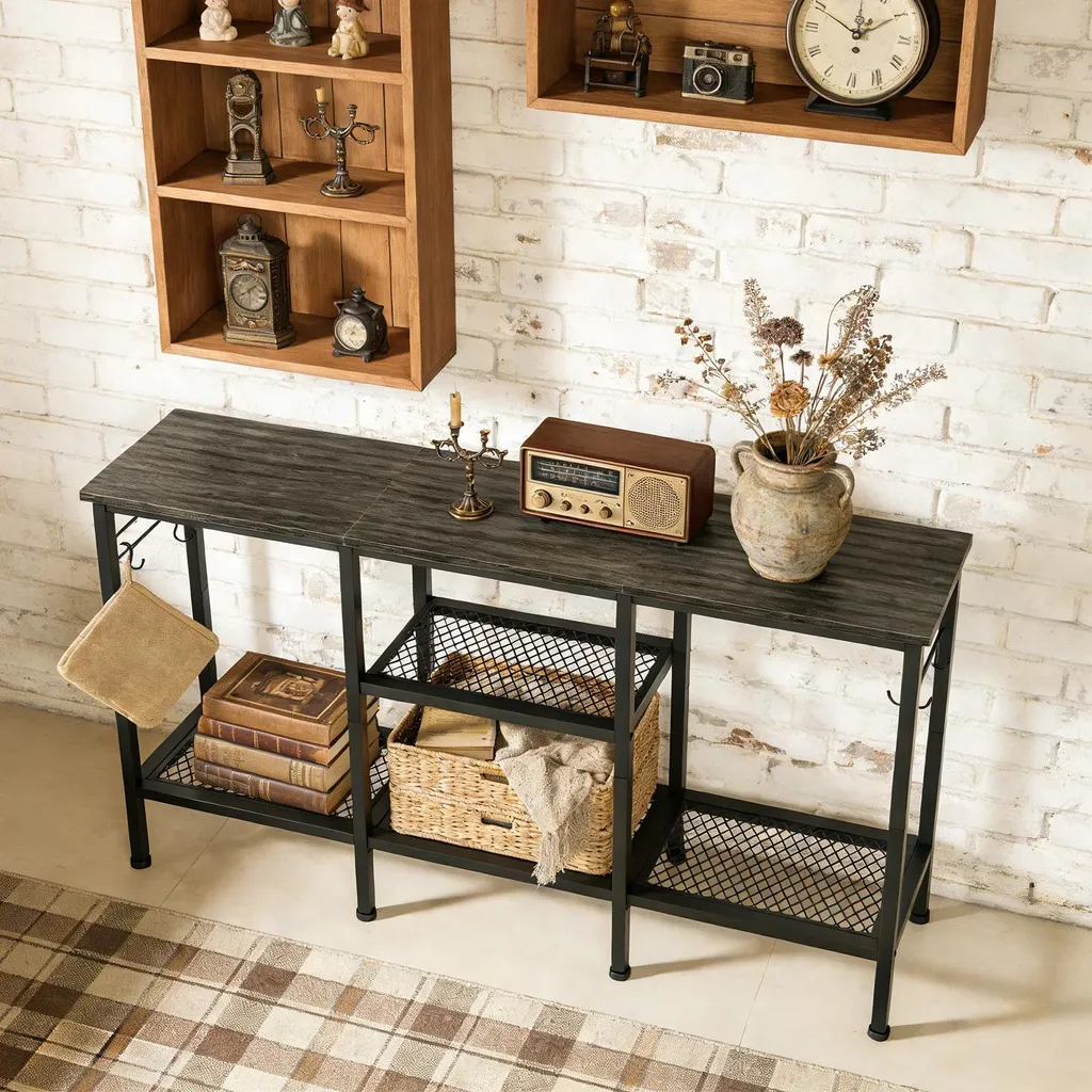Meuble TV avec support barre de son intégré et structure métallique robuste