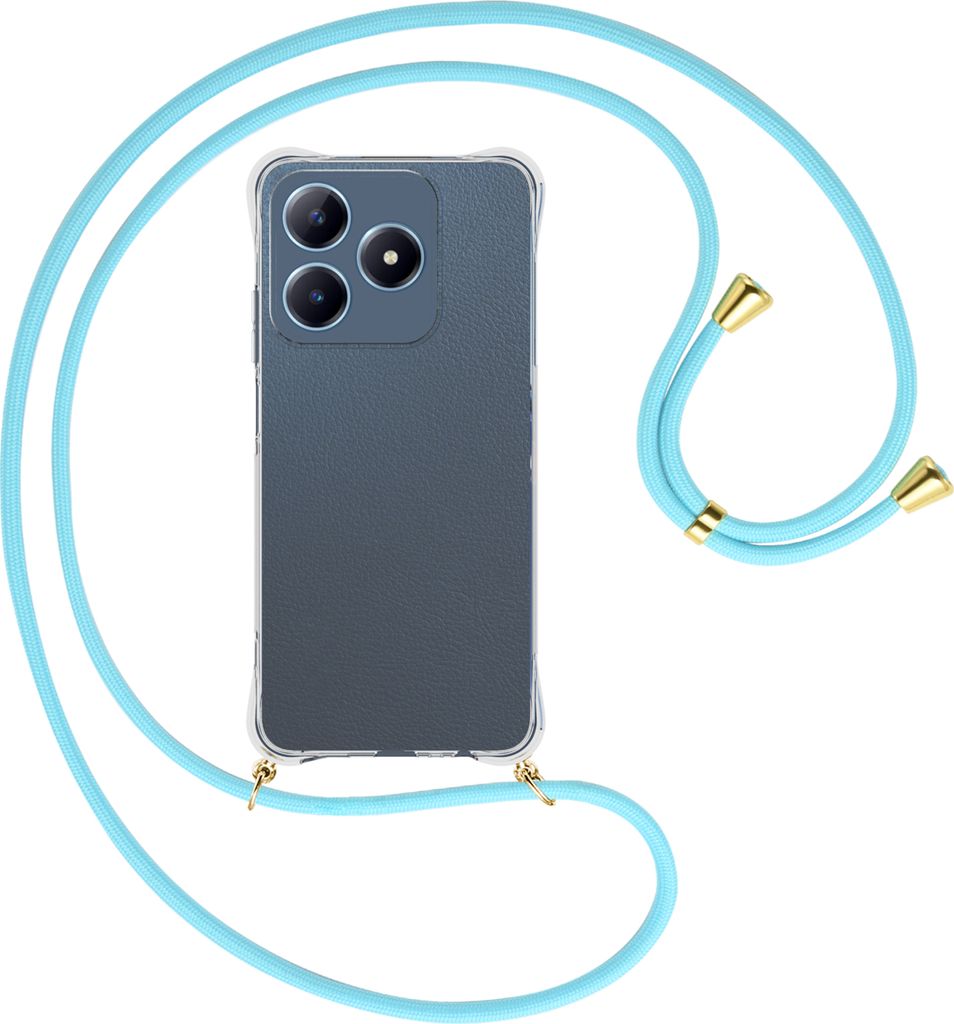 Handykette Backcover-Schutzhülle mit Band (Metall goldfarben) für Realme C63 4G - himmelblau
