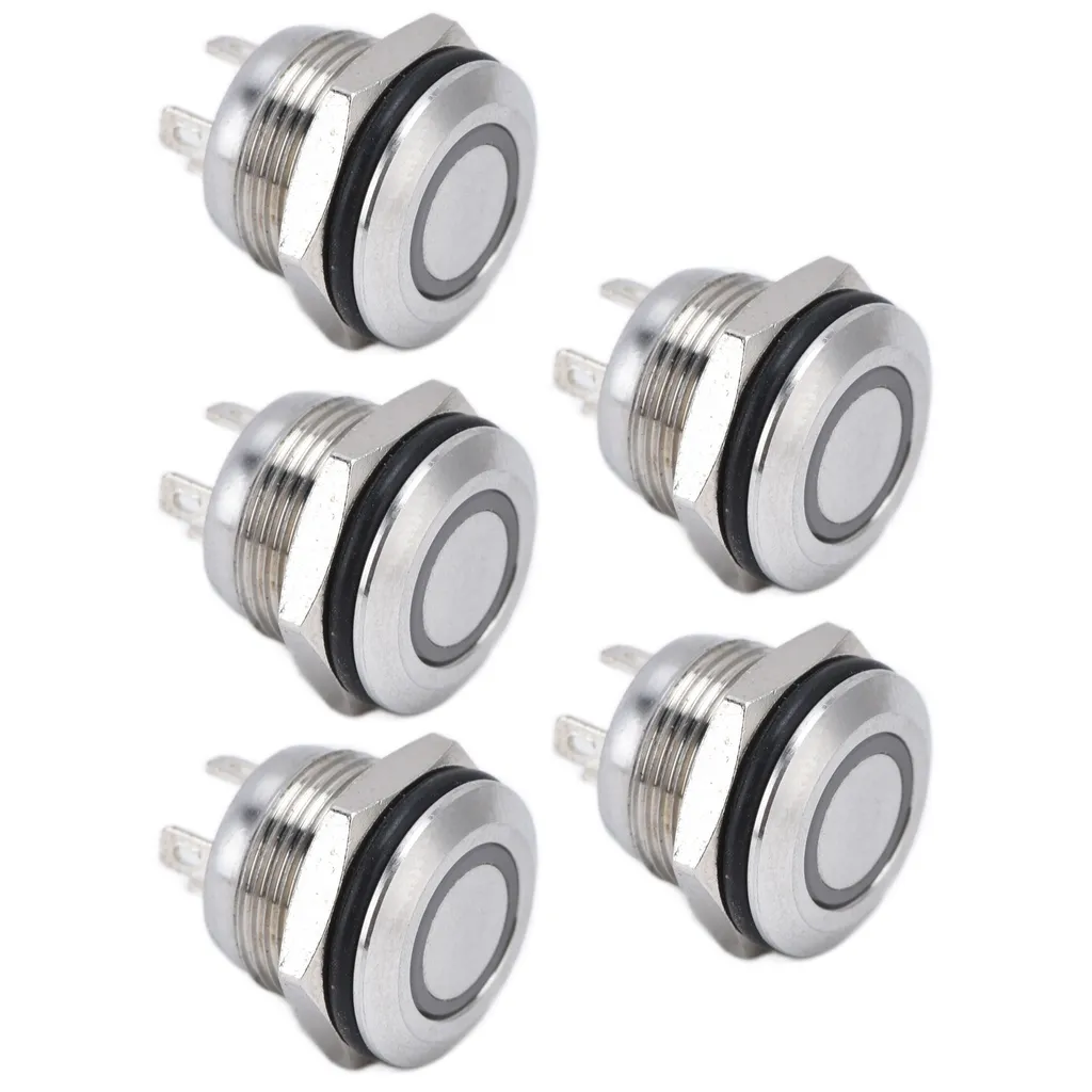 Kit 5 Pulsanti 12mm Acciaio Inox LED Blu 3.6V per Modding e DIY