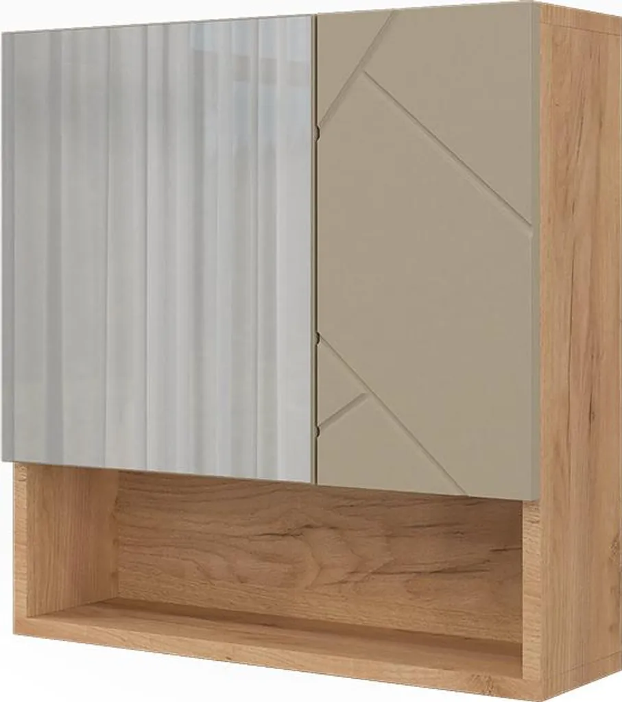 Armadietto Specchio Bagno Irma Vicco 54x55 Rovere Dorato e Beige