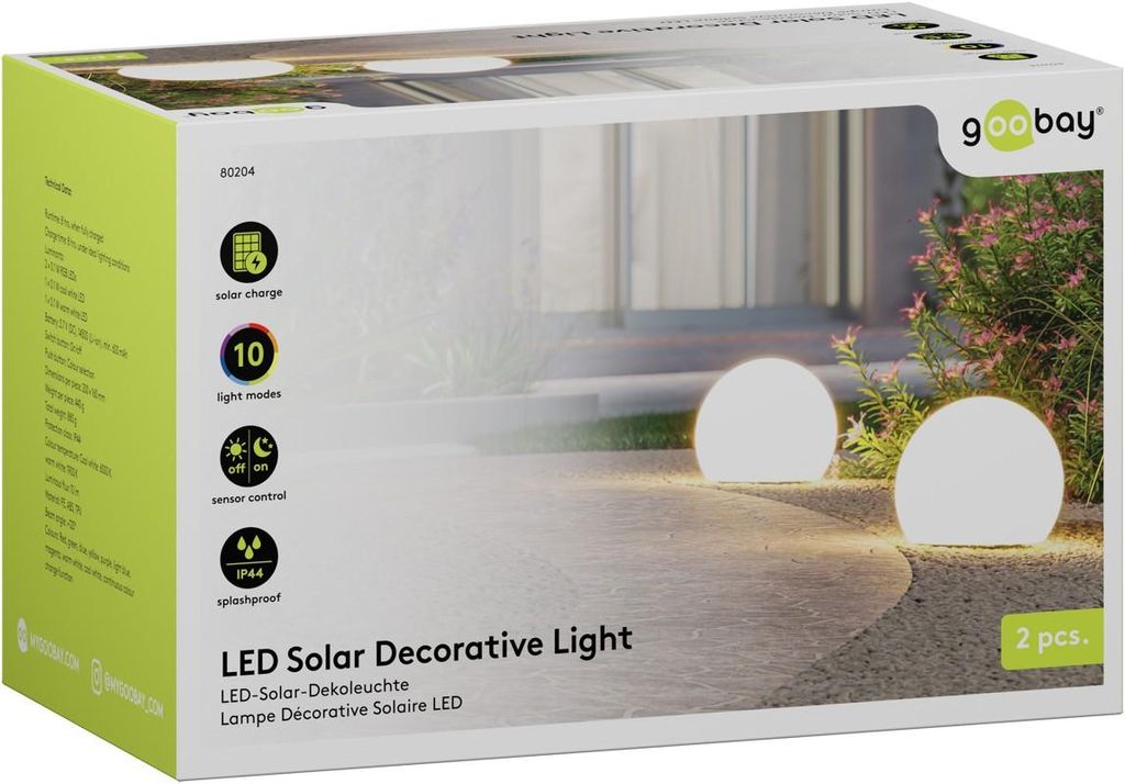 Goobay 2er-Set LED-Solar-Dekoleuchte Kugel, 20 cm, Größe M, Produktbild 