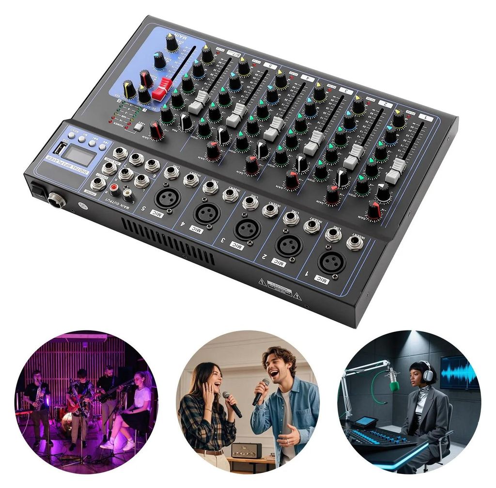 DJ Mixer - 7-Kanal Audio Mischpult - Professionelles DJ & Studio Mischpult - Für Live-Auftritte, Bars & Bühnen - Schwarz