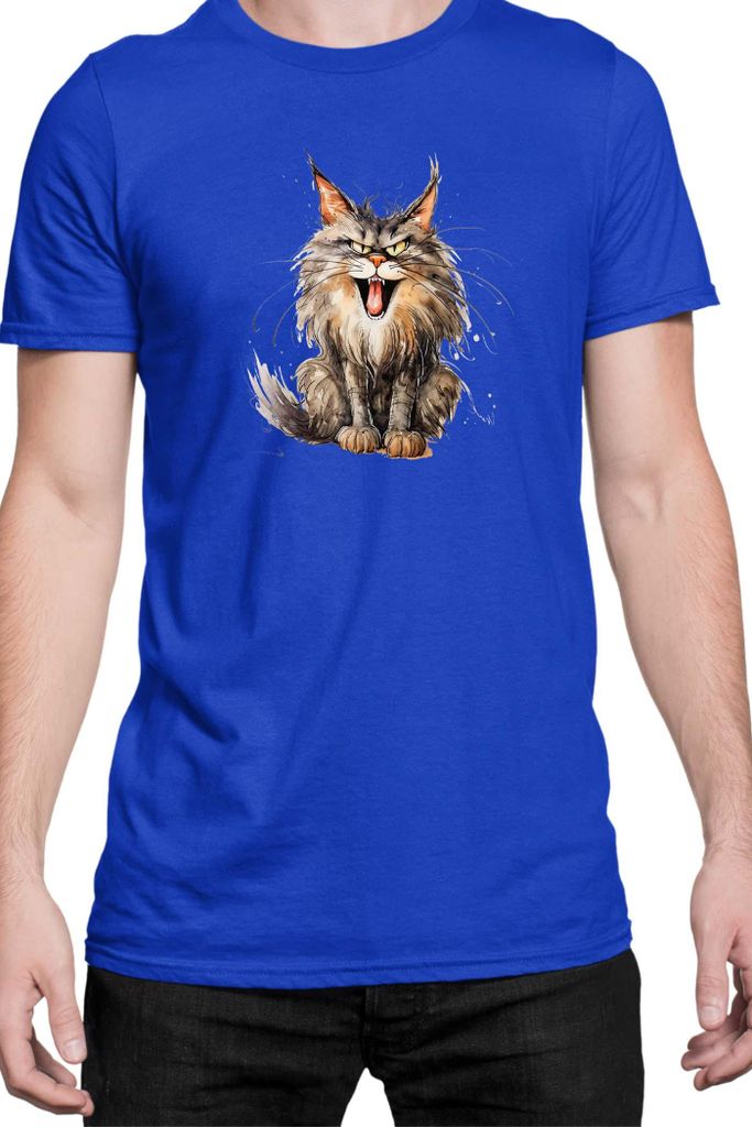 Herren T-Shirt Funny Cats Breeds Maine Coon Cat 024, Man S / Blau