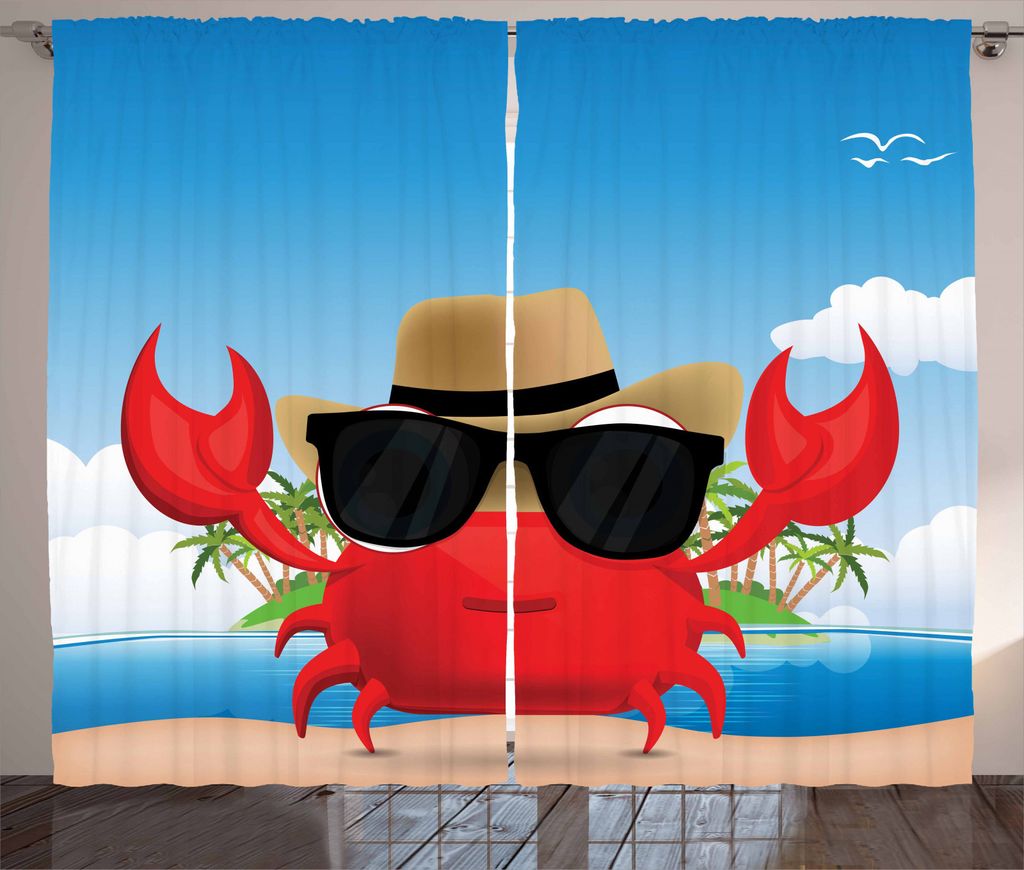 ABAKUHAUS Krabben Rustikaler Vorhang, Krustentier Sonnenbrille Hut, Wohnzimmer Universalband Gardinen mit Schlaufen und Haken, 280 x 245 cm, Mehrfa...