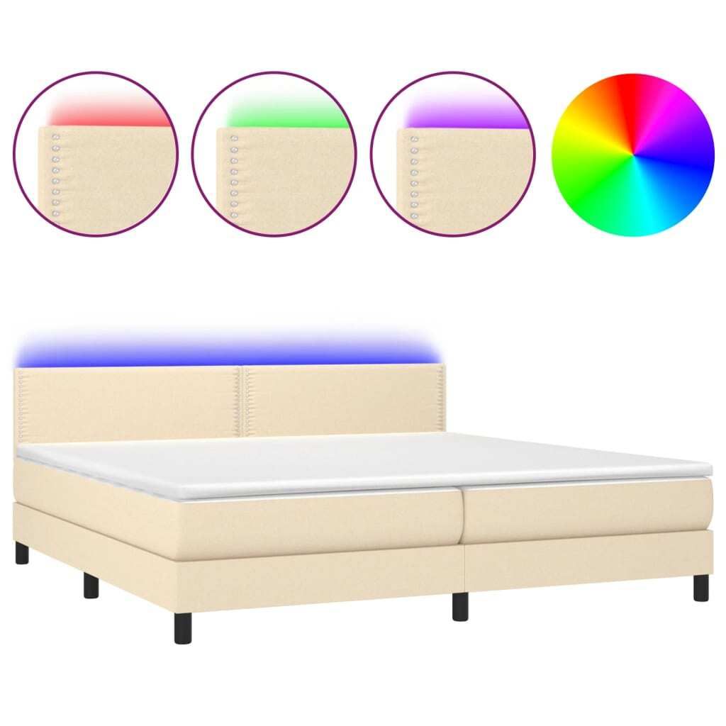 "SALE 2026"Boxspringbett/bettgestell - Bettrahmen - Doppelbett - mit Matratze & LED Creme 200x200 cm Stoff - Polsterbett Klassische Betten DE9438618