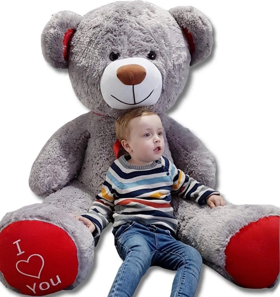 Grand ours en peluche gris Je t'aime doux de 100 cm pour cadeau