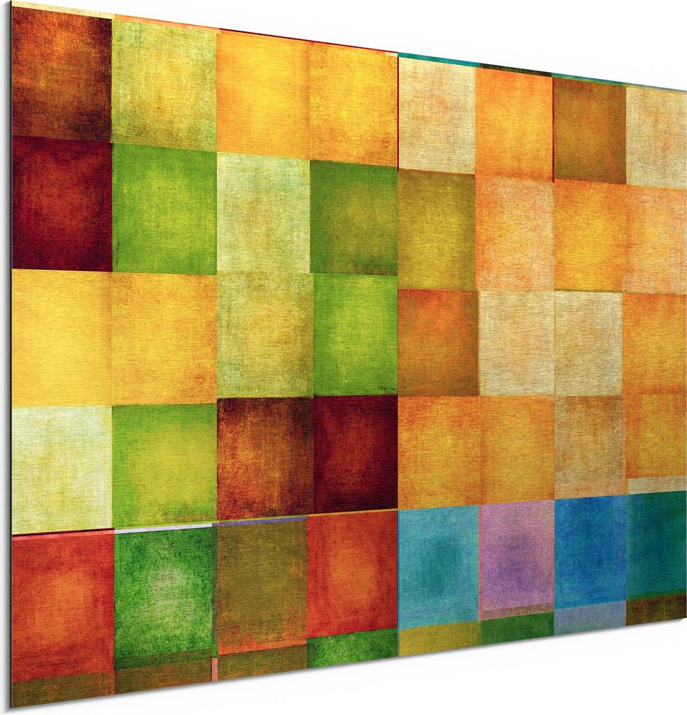 DEQORI Alu-Dibond Bild Silber 60x40 cm 'Bunte Farbquadrate' Wandbild Metall dünn Design