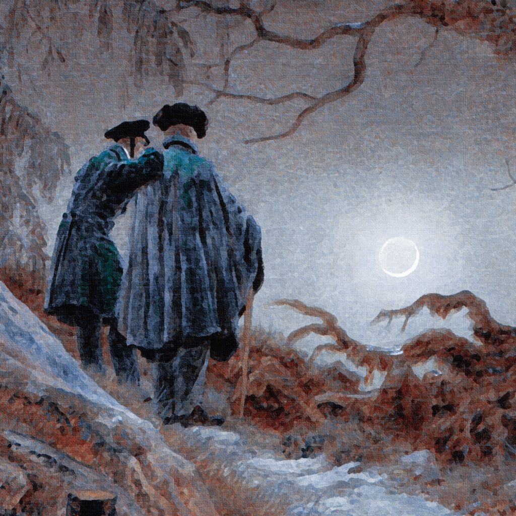 Caspar David Friedrich Kunstdruck Bild - Zwei Männer In Betrachtung Des Mondes, 1819 (70 x 70 cm)