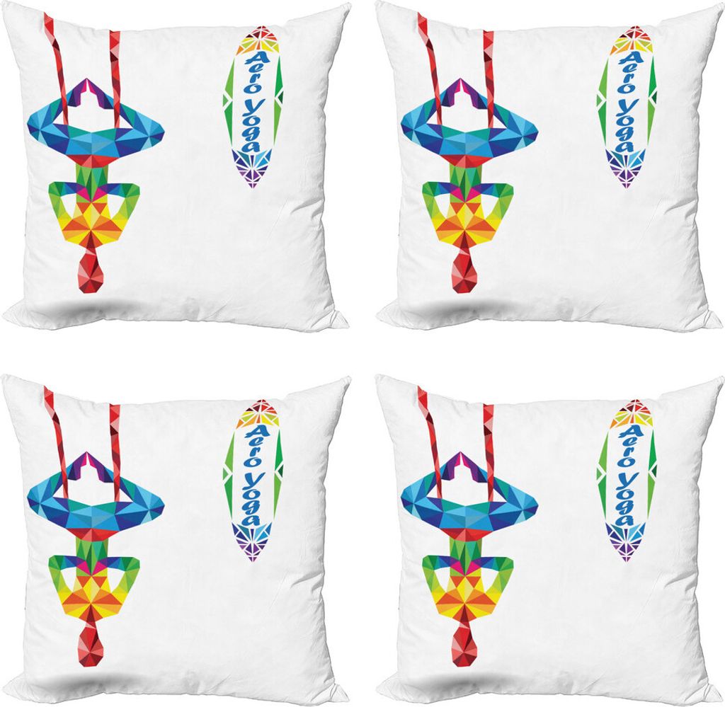 ABAKUHAUS Yoga Kissenbezug Set (4 Stück), Aerial Yoga Fractal Körper, Moderner Doppelseitiger Digitaldruck, 60 cm x 60 cm, Mehrfarbig
