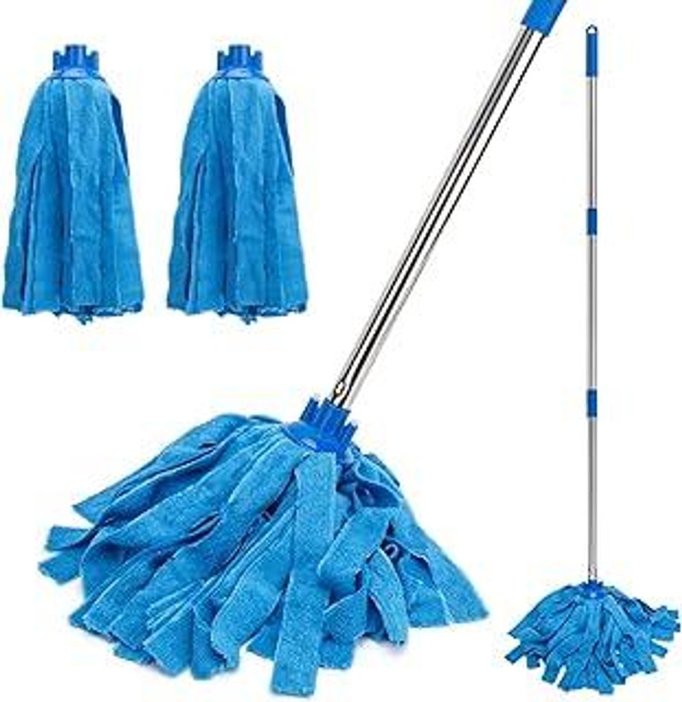 KeFanta Wischmopp für die Bodenreinigung 146 cm mit langem Stiel, Baumwolle für die Bodenreinigung in Haushalt, Küche, Büro, Garage und auf Bet...