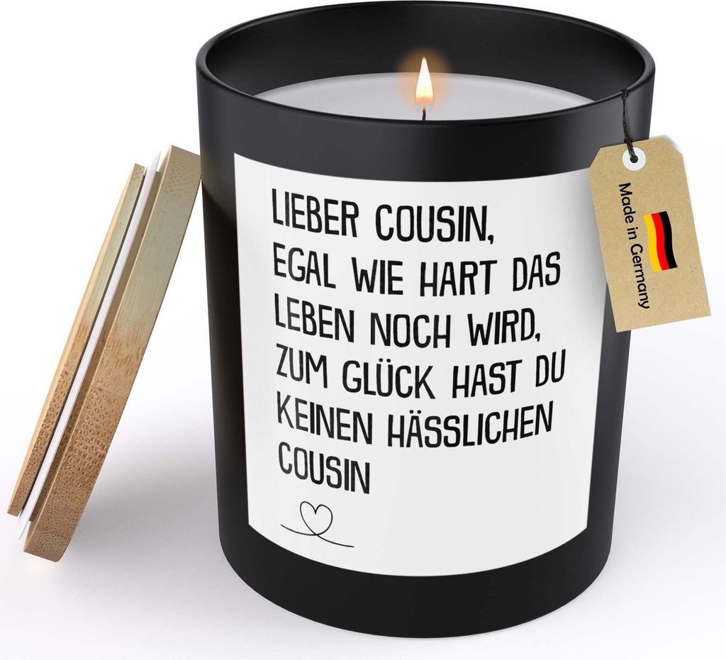 22Feels Cousin Geschenk von Cousine Jungs Männer Spruchkerze "Egal Wie Hart" Sojawachs Kerze im Glas Abitur Geburtstag Familie Handgemacht mit Spr...