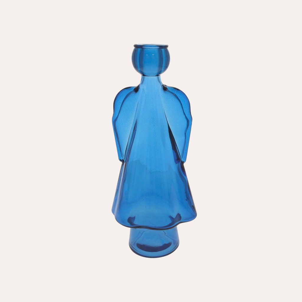 KEYHOMESTORE | Angelo in Vetro con Porta Candela Blu Immagine del prodotto 