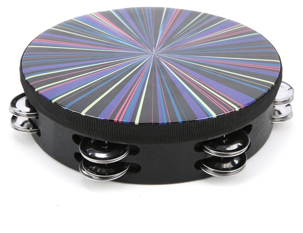 Handtamburin Zweireihiges Percussion-Polyester-Trommelfell-Massivholzinstrument 8 Zoll Bunte Strahlen