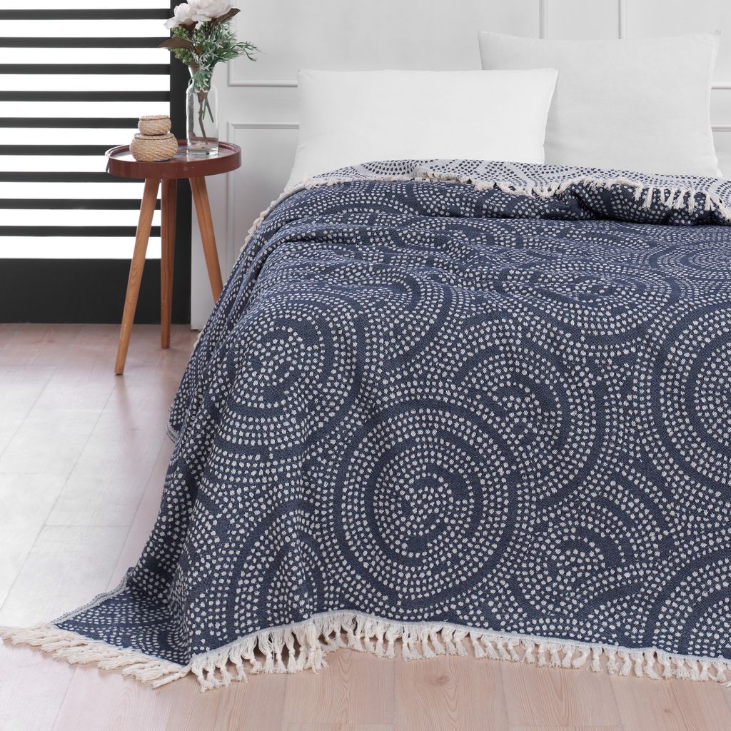 Tagesdecke Wohndecke Wendedecke Kuscheldeck Sofadecke Couchdecke Mandala 200x230, Farbe:dunkelblau