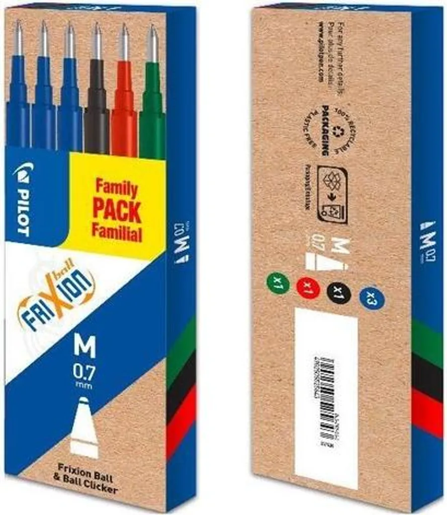 Stylos Bille Pilot Anti-Bavures 0,7 mm Rétractables Lot Multicolore x6