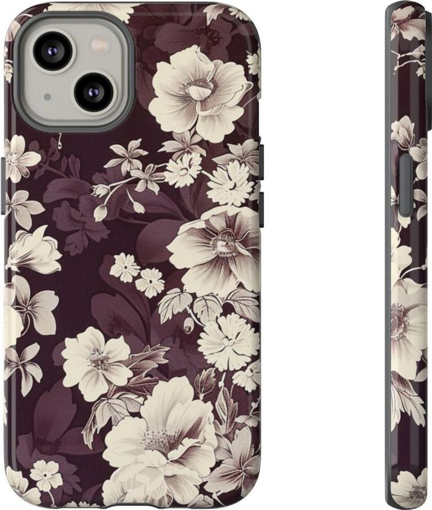 Elegantes Vintage-Blumenmuster in Weiß – Hülle Kompatibel mit iPhone 14